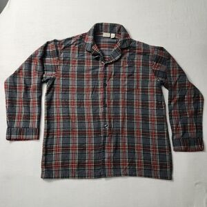 Mens L.L. Bean Plaid L/S Button Down Shirt Sz XLT Gray/Red Outdoor Nature Hiking